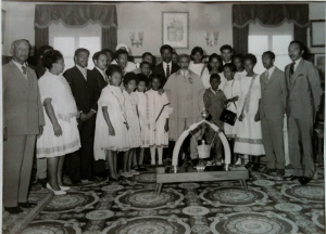 Some of our deaf members, board, executive and parents committee members with
HIM in July 1973