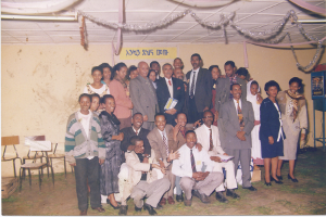 Some members and officials of the ENAD with Mr. Belai Tekle at the end
of the International Week of the Deaf 1999 celebration